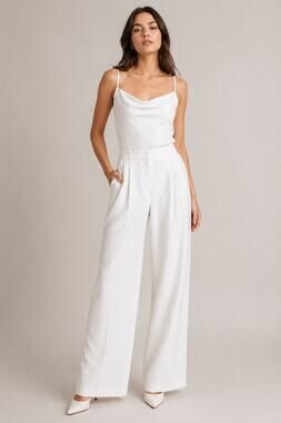 ILA Bridal Ivory Wide-Leg Trousers | Size 36 | High-Waist Pleated Pants